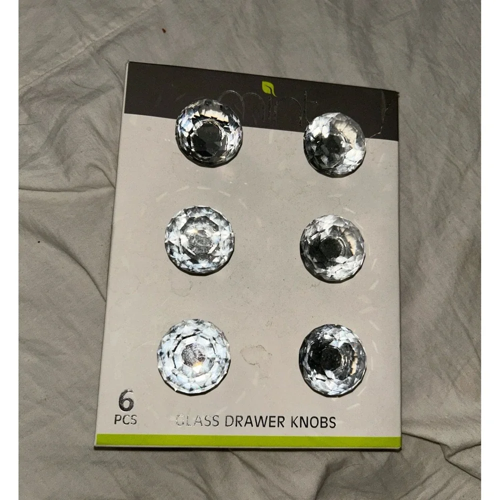 Mint Crystal Glass Knobs Drawer Pulls 6-Pc Clear Kitchen Cabinets
